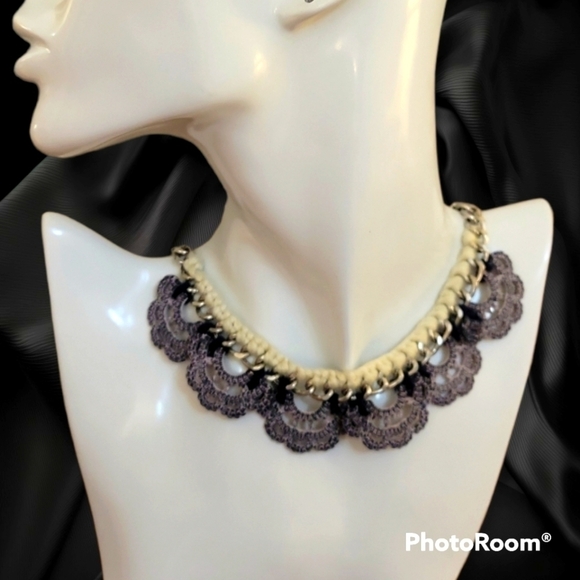 PROMOD Woven Chain Lacey Bib Castlecore Festival Necklace - Picture 1 of 8